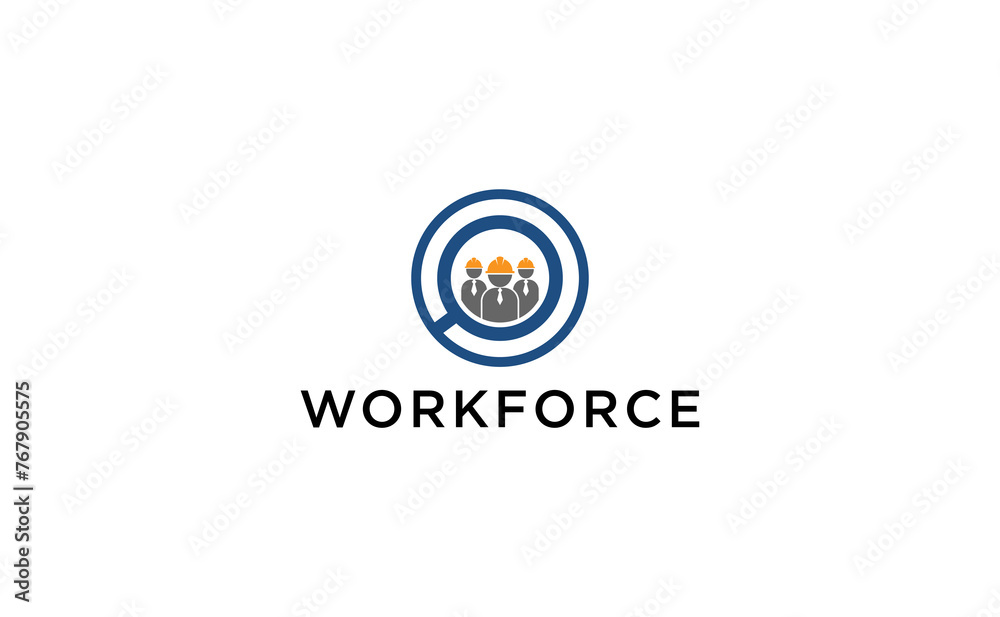 Worker finder vector logo template. human and magnifying glass symbol. Find contractors for company concept icon Worker finder vector logo template. human and magnifying glass symbol. Find contractors for company concept icon