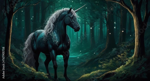 Dark tone unicorn, fantasy background