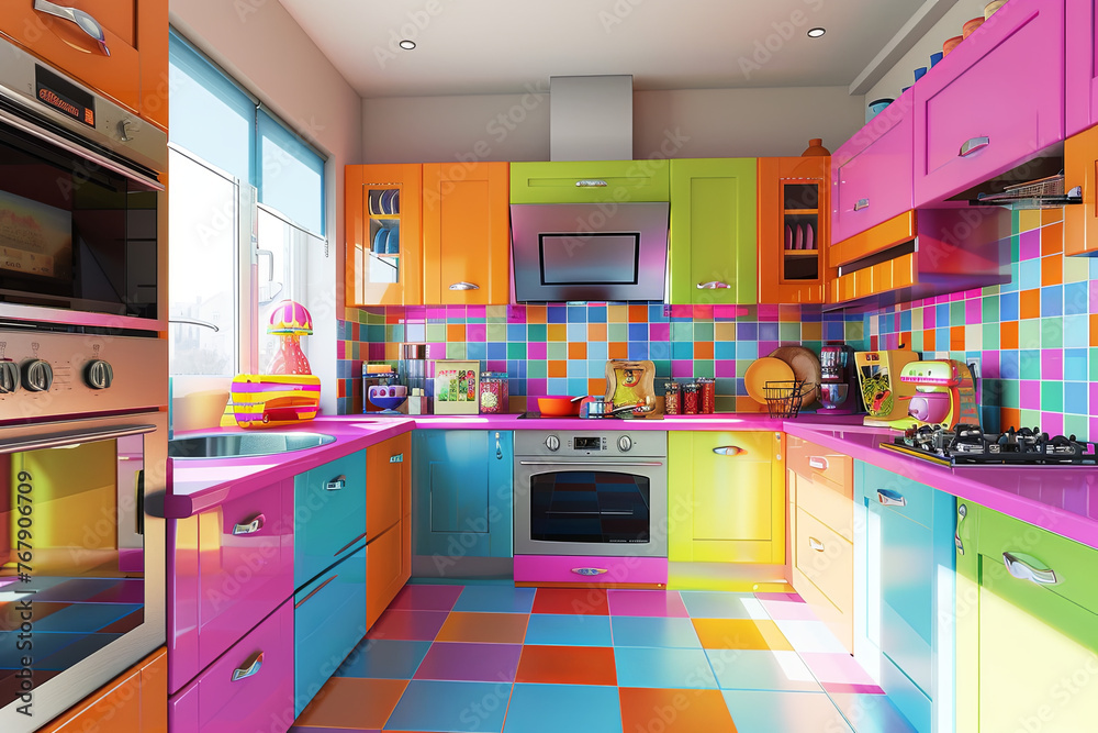 A 3D cartoon style colorful kitchen design A 3D cartoon style colorful kitchen design