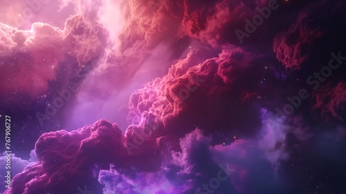 Vibrant pink and purple nebula clouds in a starry space setting, invoking a sense of wonder. © cherezoff