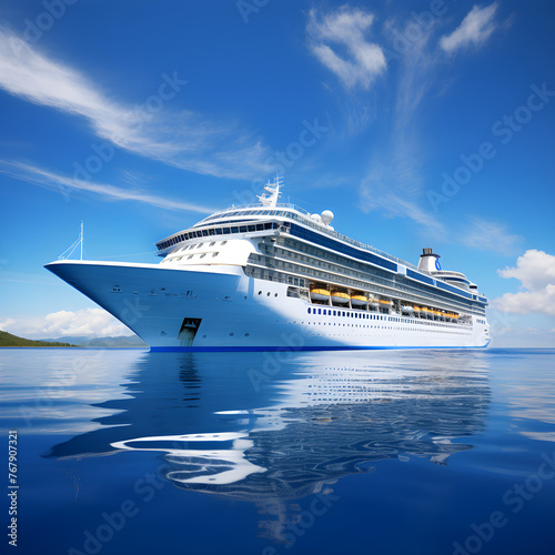 Majestic Modern Cruise Ship Sailing in Azure Waters Under Clear Blue Sky