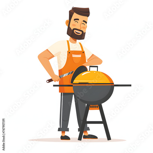 Man cleaning and maintaining a barbecue grill isolated on white background, flat design, png
 photo
