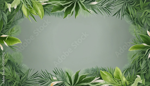 lush foliage as a frame border  isolated with copyspace colorful background