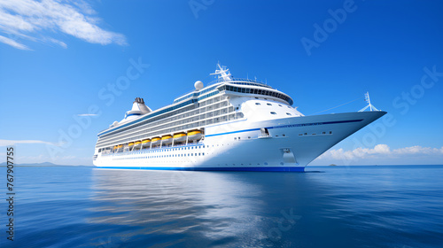 Majestic Modern Cruise Ship Sailing in Azure Waters Under Clear Blue Sky © Austin