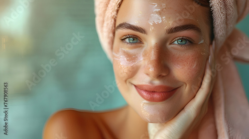Beautiful woman easy to use face massage with closed eyes  generative Ai
