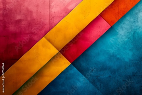 Vibrant Multicolored Geometric Shapes Background with Textured Layers in Red, Yellow, and Blue