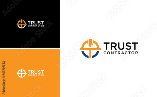 worker civil contractor logo design with letter T helmet vector
