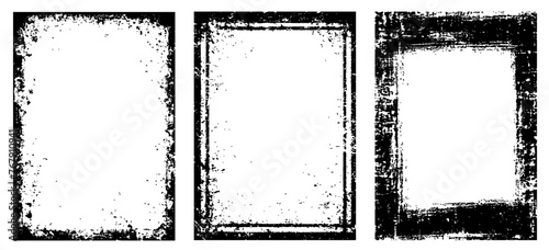 Set of 3 transparent vector grunge abstract dirty background frame textures with dust overlay. Place artwork over any image to make distressed effect