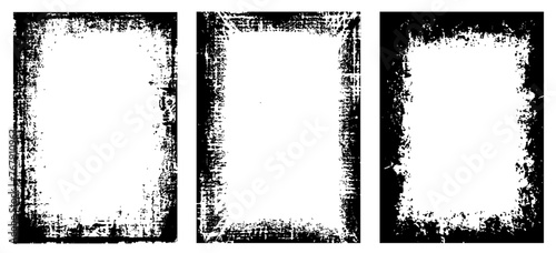 Set of 3 transparent vector grunge abstract dirty background frame textures with dust overlay. Place artwork over any image to make distressed effect