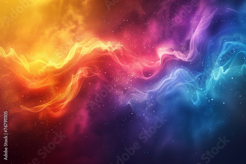 Digital art composition on an abstract background with swirling waves of red and yellow  reminiscent of flowing fabric.