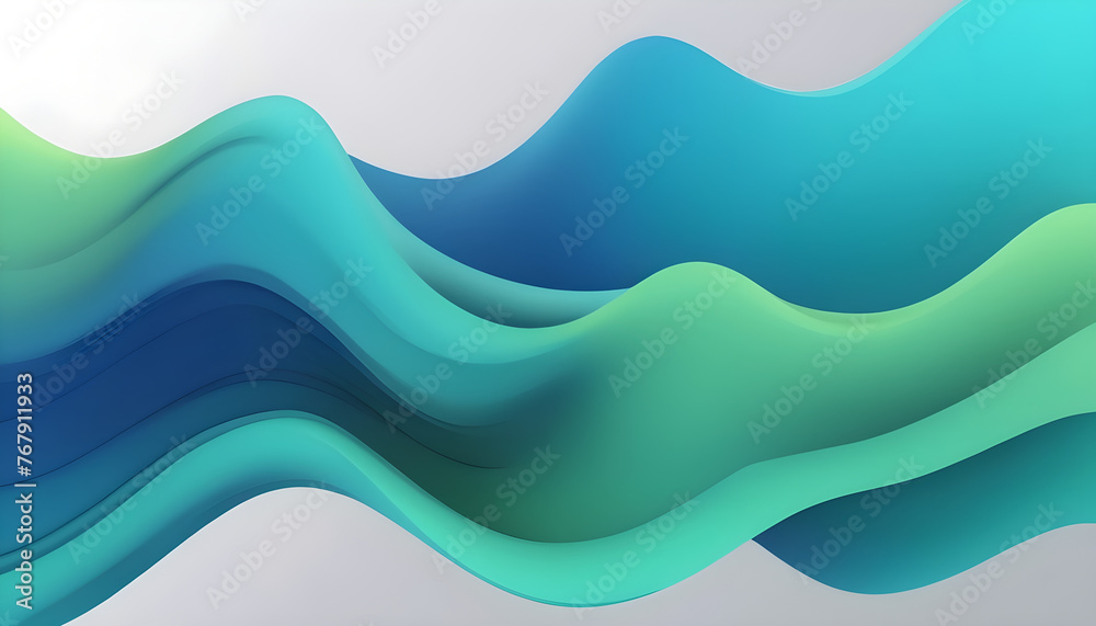Fototapeta premium Modern colorful blue and green abstract soft 3D flow shapes. Liquid wave gradient background