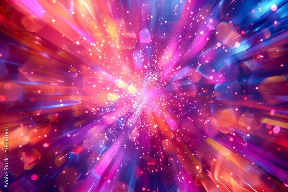 Obraz premium Vibrant Abstract Light Explosion in Space with Colorful Particles and Starburst Effect