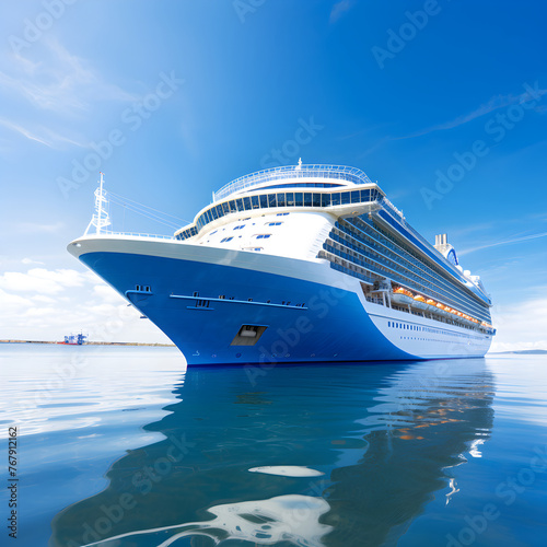 Majestic Modern Cruise Ship Sailing in Azure Waters Under Clear Blue Sky © Austin