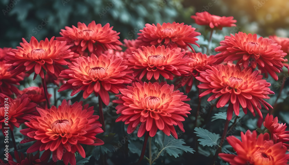 Chrysanthemum red flowers blooming in a garden. Autumn flowers art design. Nature background Chrysanthemum red flowers blooming in a garden. Autumn flowers art design. Nature background