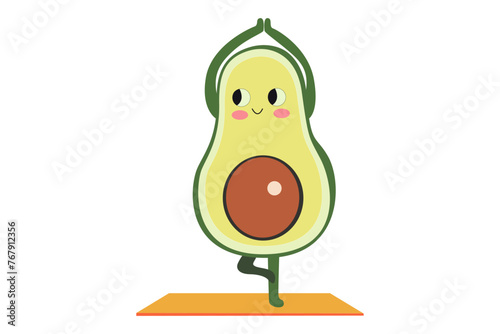 Vector avocado illustration, cartoon vegetable characters collection, avocado characters, avocado yoga,  Health Day