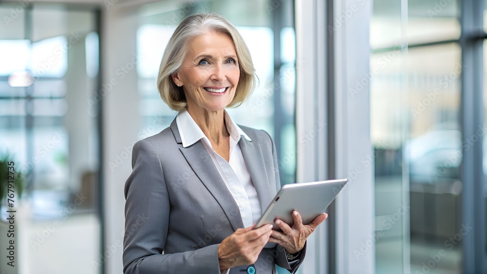 Smiling Mature Professional Business Woman with Digital Tablet Smiling Mature Professional Business Woman with Digital Tablet