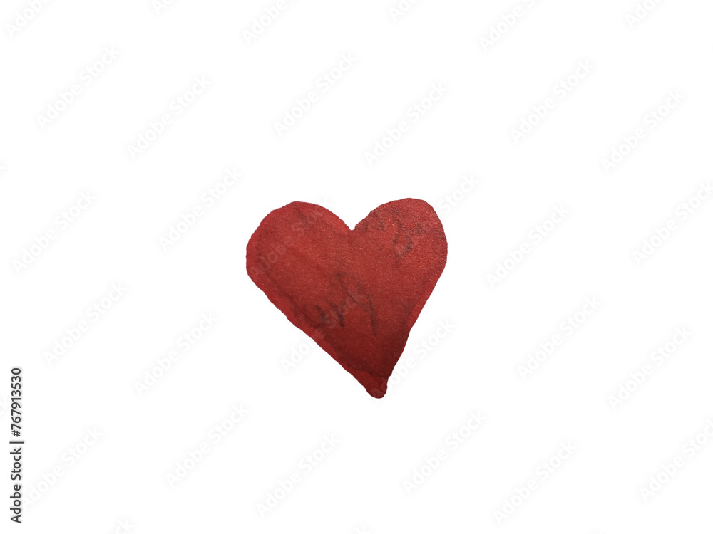 Red heart on paper torn isolated on white