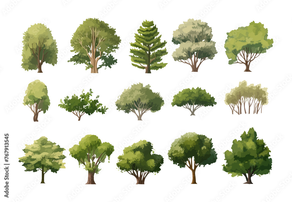 Fototapeta premium field trees set isolated vector style with transparent background illustration