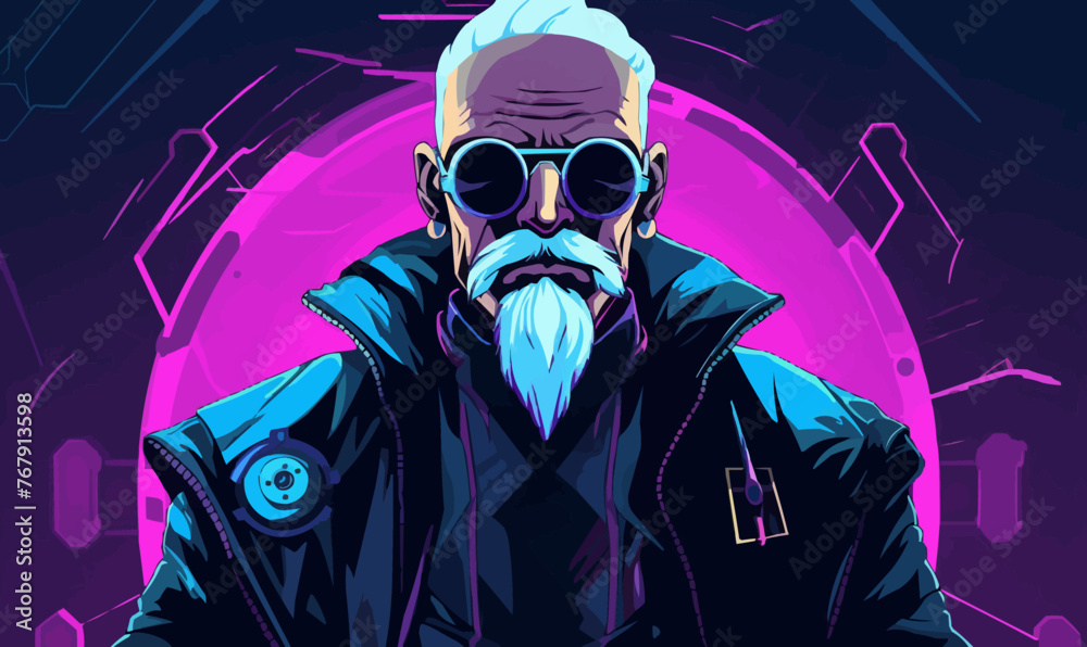 cyberpunk style old man vector flat isolated vector style illustration cyberpunk style old man vector flat isolated vector style illustration