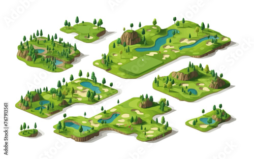 golf course set isometric vector flat isolated illustration