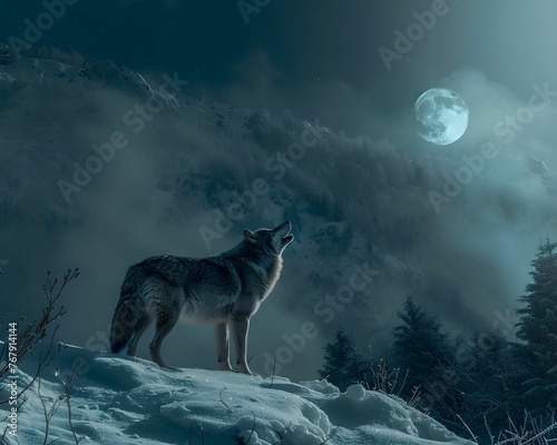 Solitary wolf howling  call of the wild  moonlit melody