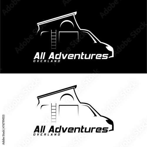 Camper van or recreational vehicle (RV) adventure car logo template, Travel and leisure vecktor design.