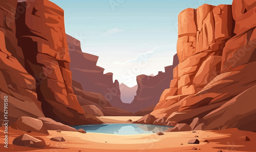 A canyon with a river vector simple 3d smooth cut isolated illustration
