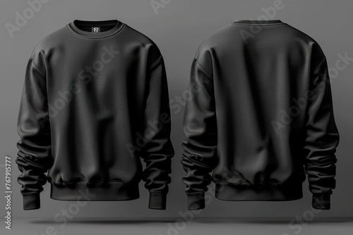 Set of black front and back view tee sweatshirt sweater long sleeve on transparent background cutout,