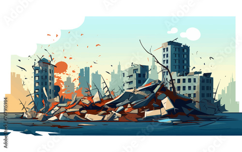 destroyed city demolished buildings vector flat isolated illustration