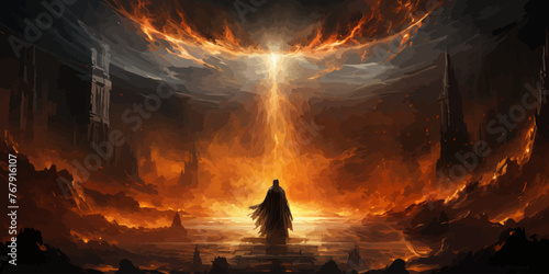 wizard summoning the phoenix from hell, digital art style, illustration painting photo