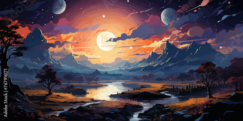 Landscape with space vector flat bright colors