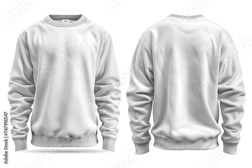 Set of white front and back view tee sweatshirt sweater long sleeve on transparent background cutout,