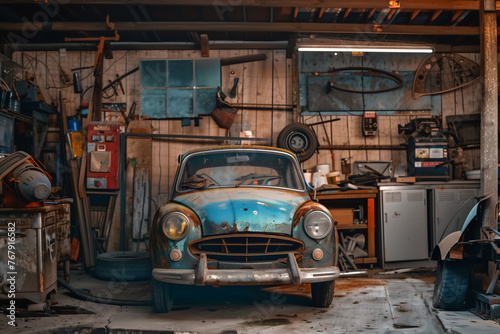 Old cars that need to be looked after and repaired. Generative AI. © tawipop