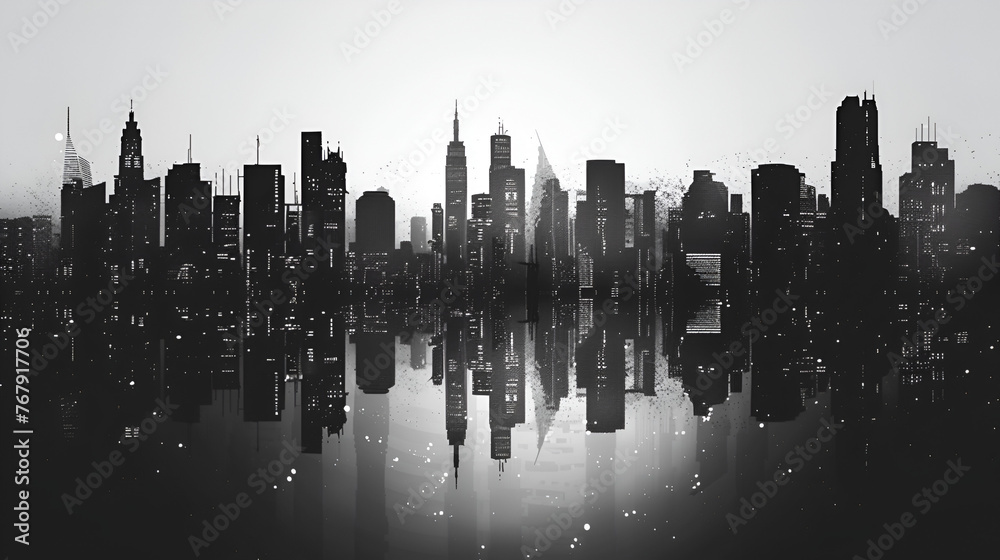 Black and white panorama city Vector artwork, generative Ai