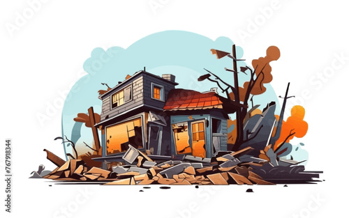destroyed shop demolished building vector flat isolated illustration