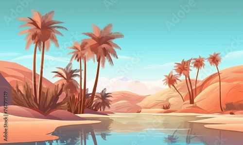 desert oasis with palm trees vector simple 3d isolated illustration © Sanych