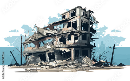 destroyed building isolated vector style with transparent background illustration