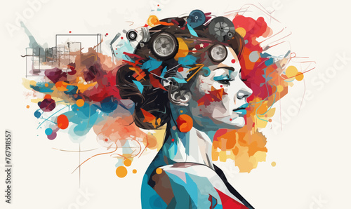 Artistic collage of the thought process and generating new creative ideas that are contemporary and abstract.