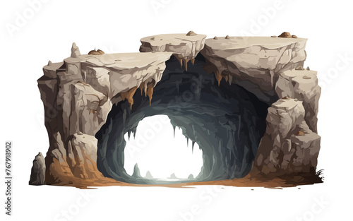 A cave with a large opening and a lot of rocks