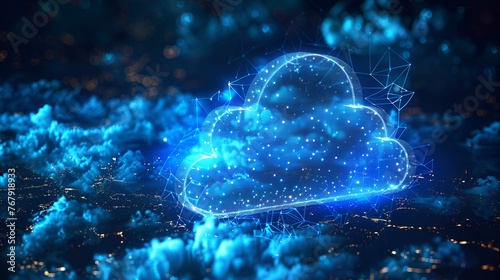 Blue digital  cloud cut out Concept of a cloud server, generative Ai