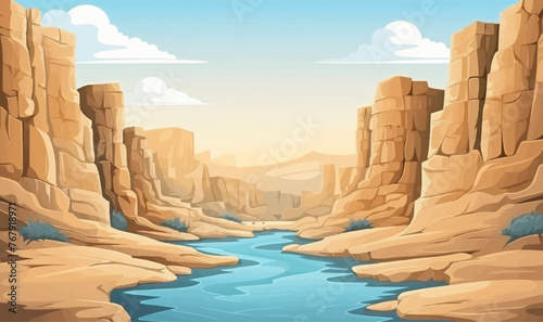 A desert landscape with a river running through it