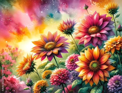 Vibrant Watercolor Painting of Mexican Sunflowers
