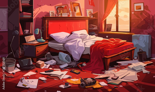 Messy room isolated vector style on isolated background illustration