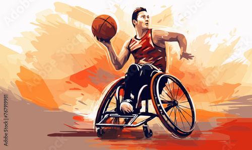 A man in a wheelchair is playing basketball