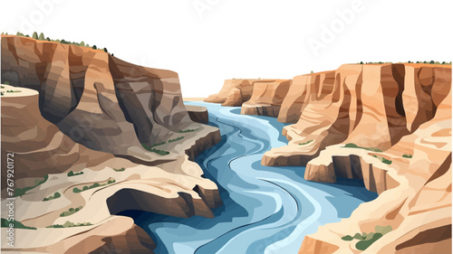 A canyon with a river vector simple 3d smooth cut isolated illustration