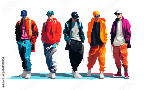 Fashionable Streetwear Outfits in Bold Colors isolated vector style illustration