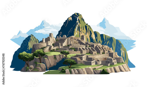 Machu Picchu Inca Ruins of Peru vector flat isolated illustration photo