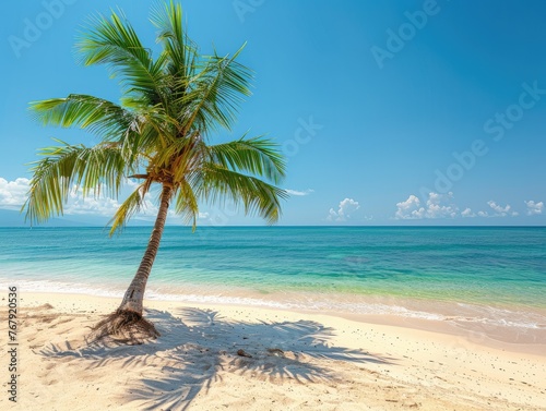Luxury Bali Getaway - Summer Trip Concept - Sunny Beach with Palm Tree and Ocean Scenery for Perfect Vacation