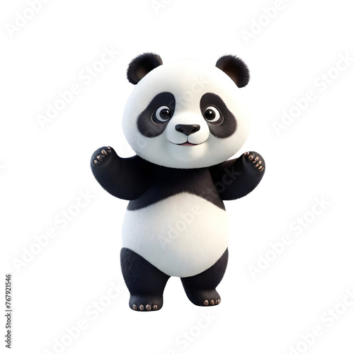 3d rendering of cartoon panda on Isolated transparent background png. generated with AI