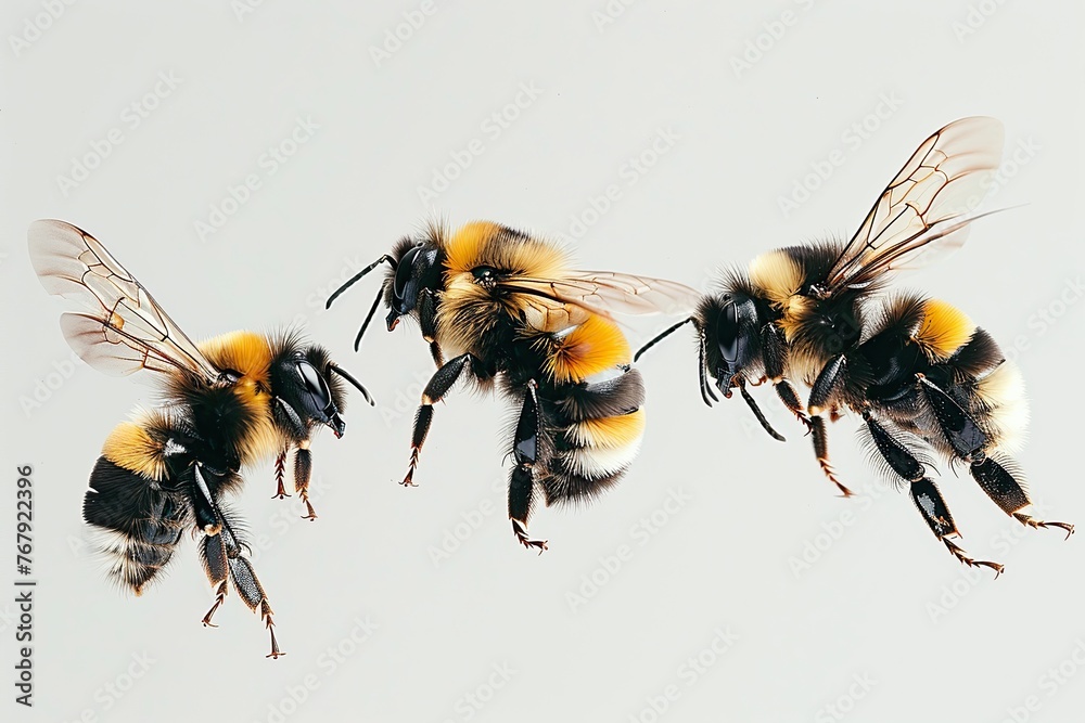 bees on a white background - obrazy, fototapety, plakaty 